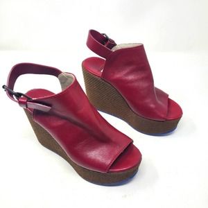 Fausto Santini Platform Wedge Sandal Burgundy Leather Slingback Open Toe EUR 36